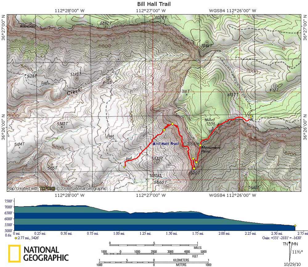 Map of Bill Hall Trail with Elevation Profile