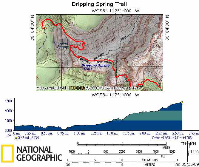 Map of Dripping Spring Trail with Elevation Profile