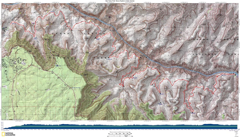 Map of East Tonto Trail with Elevation Profile