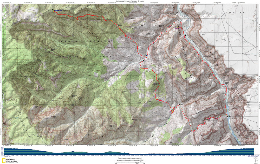 Map of Nankoweap-Kwagunt-Malgosa Hike with Elevation Profile