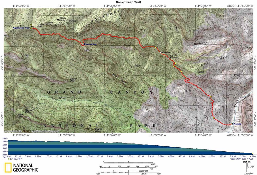 Map of Nankoweap Trail with Elevation Profile
