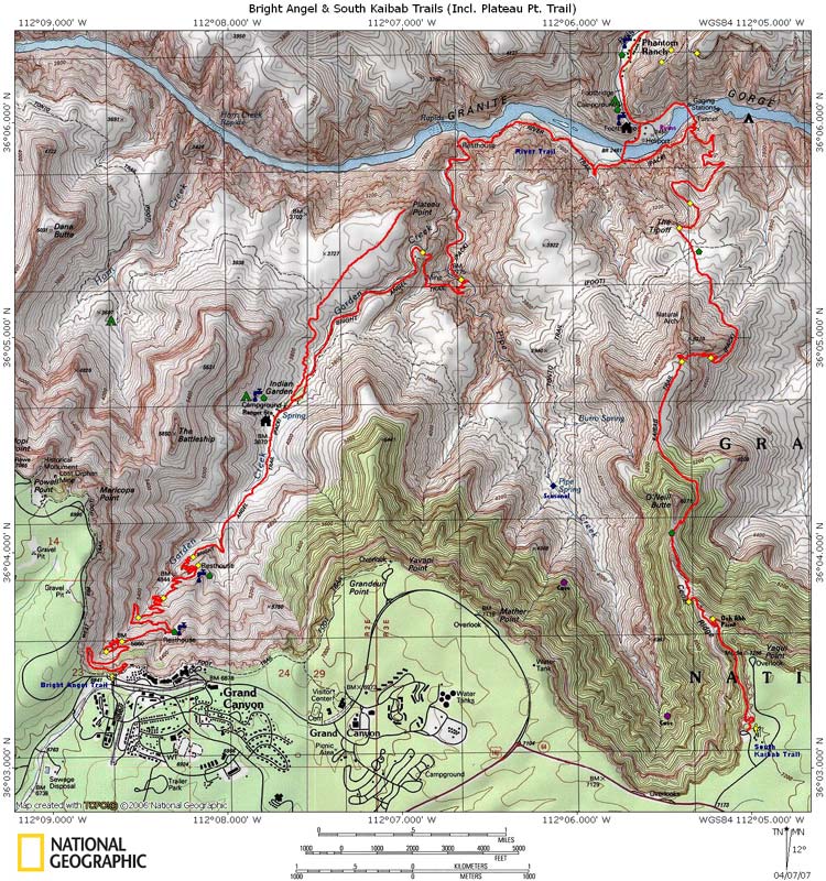 Map of South Kaibab & Bright Angel Trails