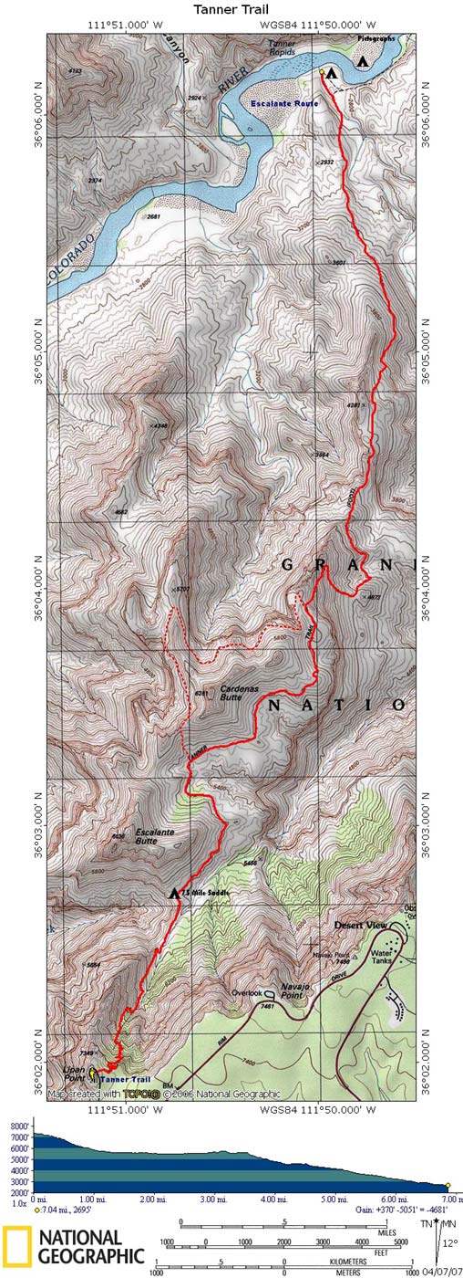 Map of Tanner Trail with Elevation Profile