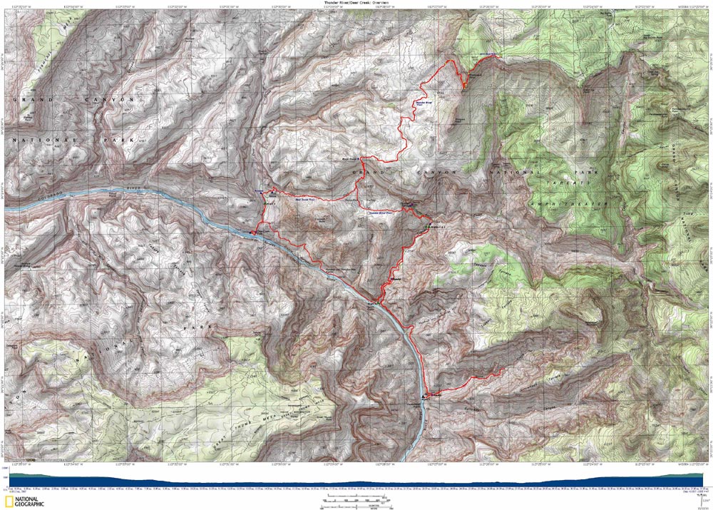 Map of The Thunder River-Deer Creek Route with Elevation Profile
