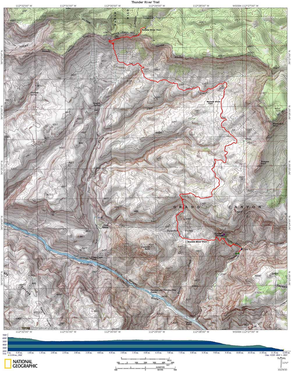 Map of Thunder River Trail with Elevation Profile