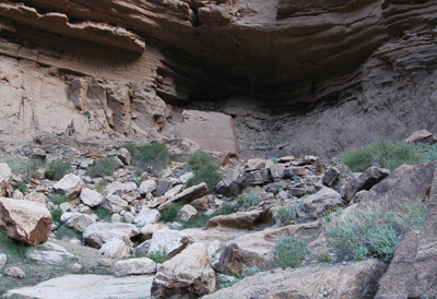 Ancestral Puebloan ruins in fault drainage exit route from Ninety Four Mile Rapids to the Tonto level