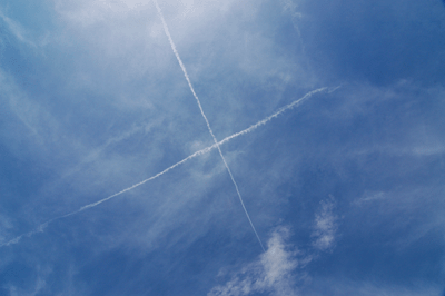 X marks the spot. These jet contrails appeared overhead within minutes of Chris sending the 911 message to initiate Dennis's extraction from the Canyon.