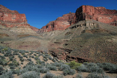Looking east toward the Redwall Canyon drainage below Holy Grail Temple