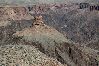 Looking across Granite Gorge at the island tower where Zoroaster and Clear Creek canyons merge