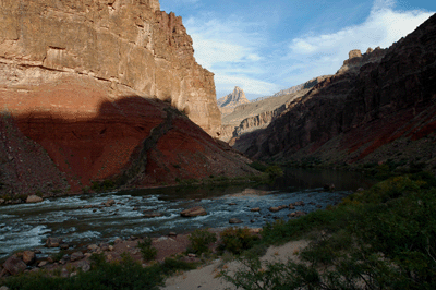 Looking upstream with Escalante Butte visible in the distance