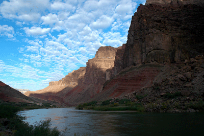 An early morning view, looking downstream towards Hance Rapid from the Escalante route