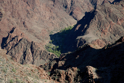 Looking at Phantom Ranch and Bright Angel Campground from the Tonto trail