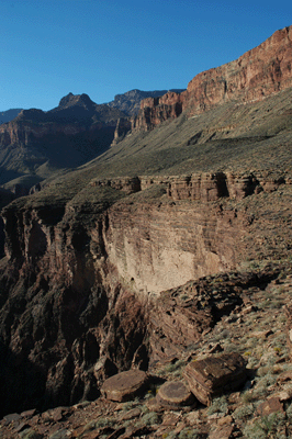 Looking back towards the South Rim with the steep walls of Hance Canyon in the foreground