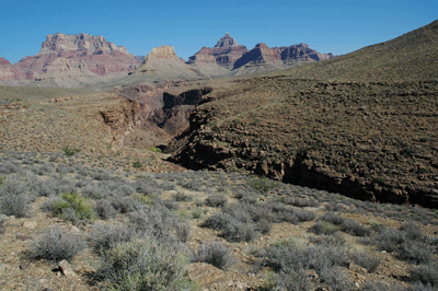 Looking north toward Wotan's Throne (left) and Vishnu Temple (right)