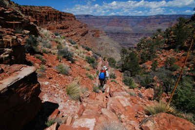Beginning the descent through the Supai on South Bass