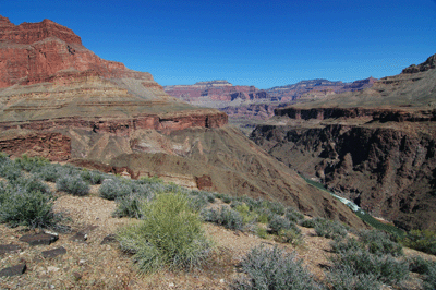 Looking downstream towards Serpentine Rapids from the Tonto Trail along the south rim of Emerald Canyon