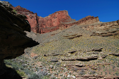 Looking northwest toward the Redwall arm below Havasupai Point from Quartz Canyon