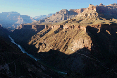 A view of the Colorado River at sunset from Le Conte Plateau