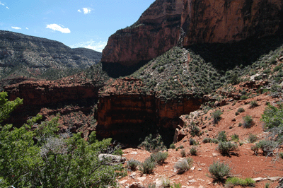 The Dripping Springs Trail traverses below the Coconino at the head of Hermit Canyon
