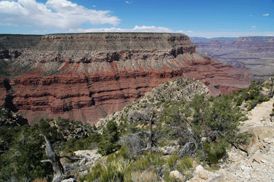 A view across Hermit Canyon to the northwest and the Boucher Trail's Supai traverse