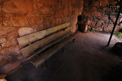A hand-hewn bench in the Santa Maria Spring rest house