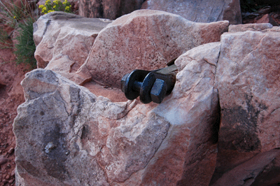 A steel anchor in the Coconino on Hermit Trail