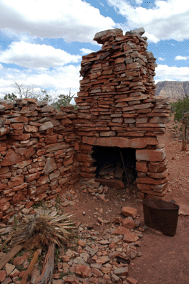 The fireplace in the cook's cabin