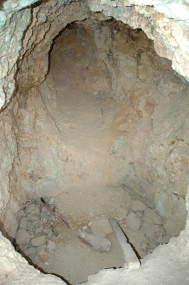 Looking inside the old mine shaft