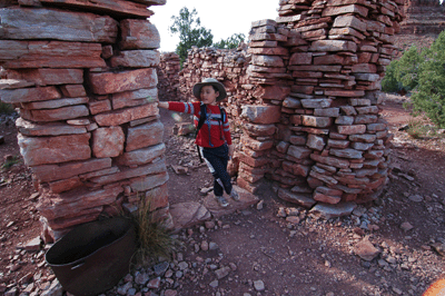 Standing in the entrance to the cook's cabin on Horseshoe Mesa