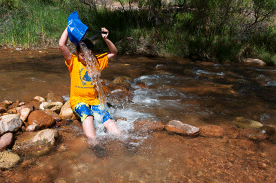 Matthew demonstrates the best way to stay cool on a summer afternoon in Grand Canyon