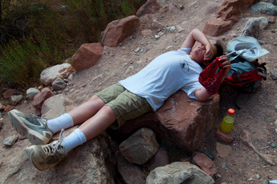 Taking a break before our assault on Devil's Corkscrew in Grand Canyon