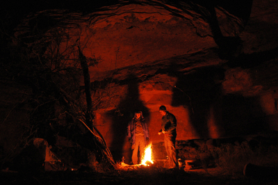 Warming ourselves by the fire on the first night