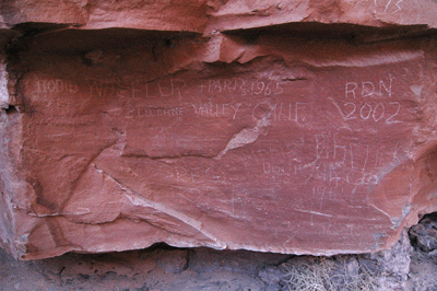 Names carved into the rock at the Rusty C