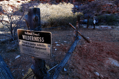 Dennis inspecting the National Wilderness Area boundary in Hack Canyon