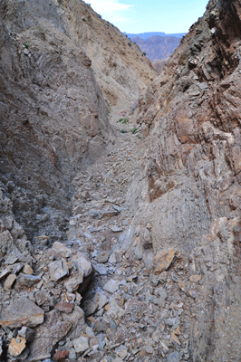 The crumbly route into the east arm of Carbon Canyon