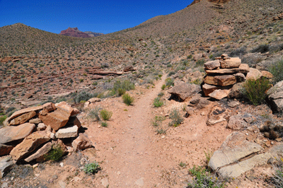 The cairns marking the entrance to the Corridor use area of Grand Canyon