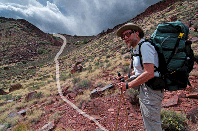 Rob pauses to scope out the route up to Nankoweap Butte saddle