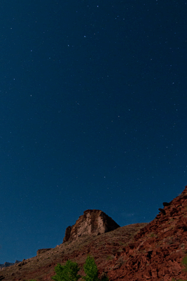 From our camp site in Unkar Canyon, the Big Dipper points the way to the North Star and the Little Dipper hanging just above an unnamed butte