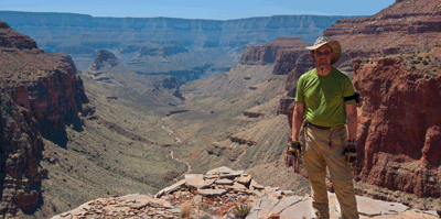 Yours truly perched atop the Redwall with Vishnu Canyon seen in the background