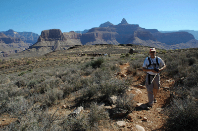 Dennis on the Tonto with Sumner Butte and Zoroaster Temple prominent in the background