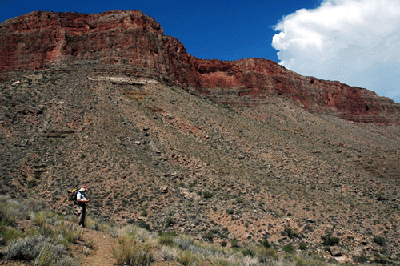Dennis along the Miners Spring trail with Horseshoe Mesa in the background