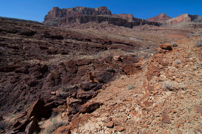 Another view of the Basalt Canyon drainage with Venus and Jupiter temples seen in the distance