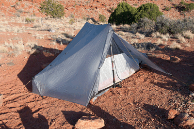 The Tarptent StratoSpire 1 set up atop the Redwall