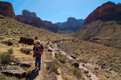 Following the Tonto trail along the east rim of Hance Canyon
