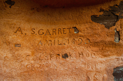 Names carved in the stone at Hance Creek