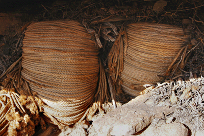 Large coils of rope left behind by 1919 survey crew
