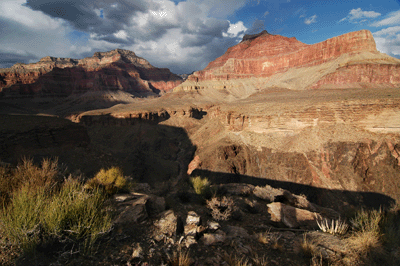 A view across Trinity Creek Canyon toward Isis Temple and The Colonnade