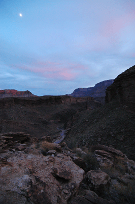 Late afternoon twilight fills Trinity Creek Canyon