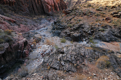 The junction of the east and main arms of Trinity Creek Canyon