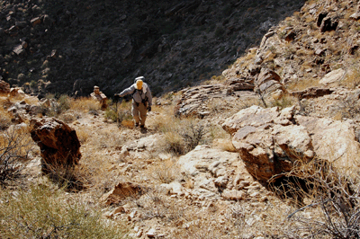 Hiking up the cairned ascent route from Trinity to the Tonto